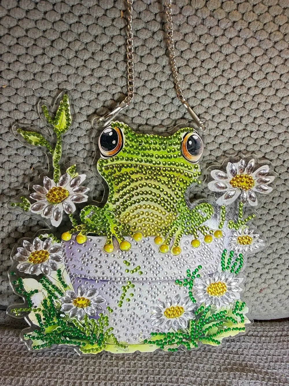 New Whimsicle Frog and Floral Completed Diamond Art Sun Catcher With Chain